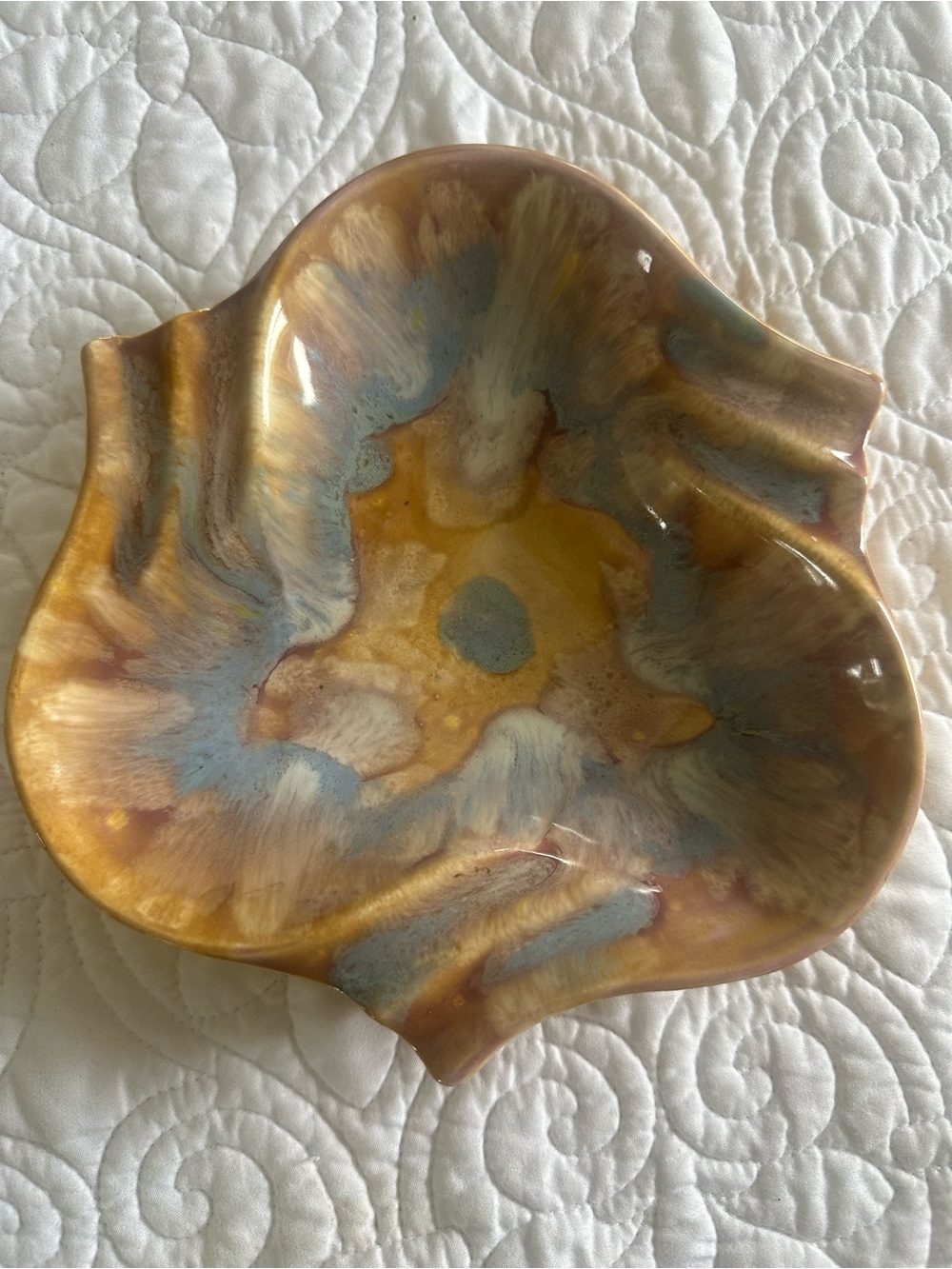 Vintage 1962 Artisan Golden Multi-Color Ceramic Decorative Ashtray. Signed